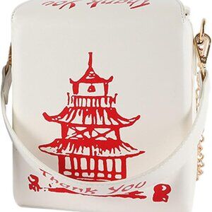 The Box Bag for Women's Chinese Print Leather White #819